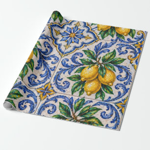 Mediterranean Lemon Azulejo Tile Wrapping Paper