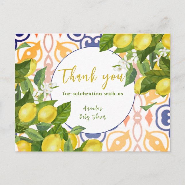 Mediterranean Lemon Blossom Baby Shower Postcard (Front)