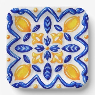 Mediterranean Lemon Blossom Ceramic Hand Painted Paper Plate
