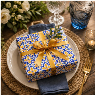 Mediterranean Lemon Blossom Ceramic Hand Painted  Wrapping Paper