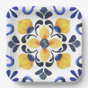 Mediterranean Lemon Blossom Hand Painted Portugues Paper Plate
