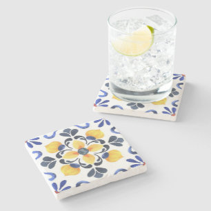 Mediterranean Lemon Blossom Hand Painted Portugues Stone Coaster