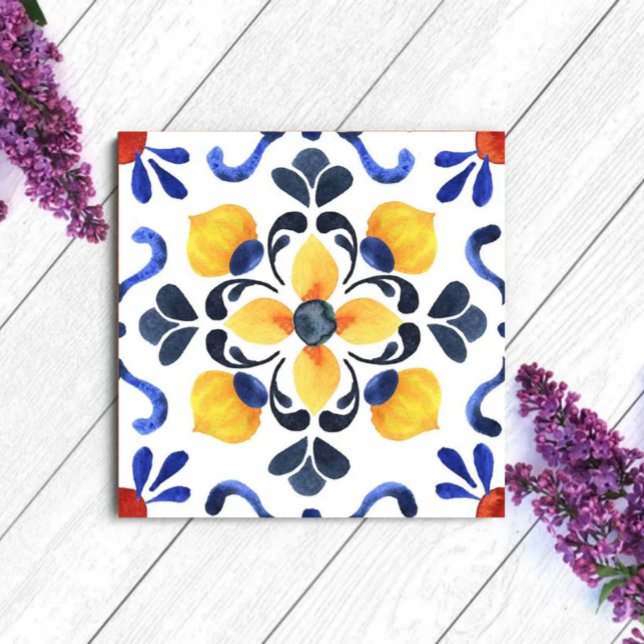 Mediterranean Lemon Blossom Hand Painted Portugues Tile (Creator Uploaded)