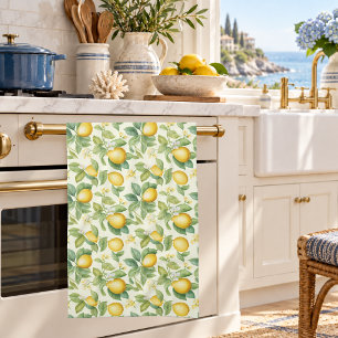 Mediterranean Lemon Blossoms Citrus Tea Towel