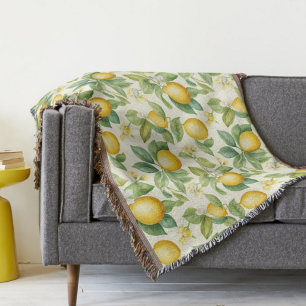 Mediterranean Lemon Blossoms Citrus Throw Blanket