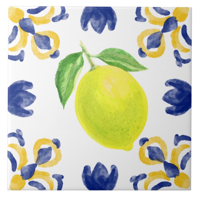 Mediterranean Lemon Blue And Yellow Tile (Front)