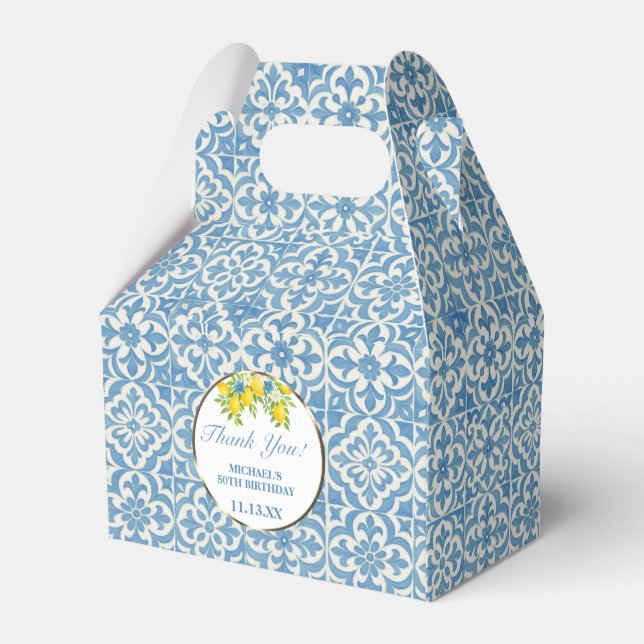 Mediterranean Lemon & Blue Tile Favour Box (Back Side)