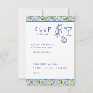 Mediterranean Lemon blue tile Hand Written RSVP Card