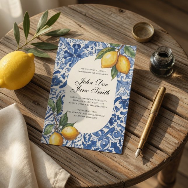 Mediterranean Lemon  Blue Tile Invitation (Creator Uploaded)