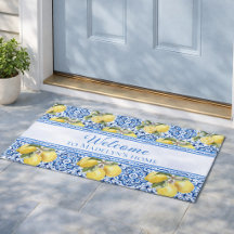 Mediterranean Lemon Blue Tile Personalised Welcome