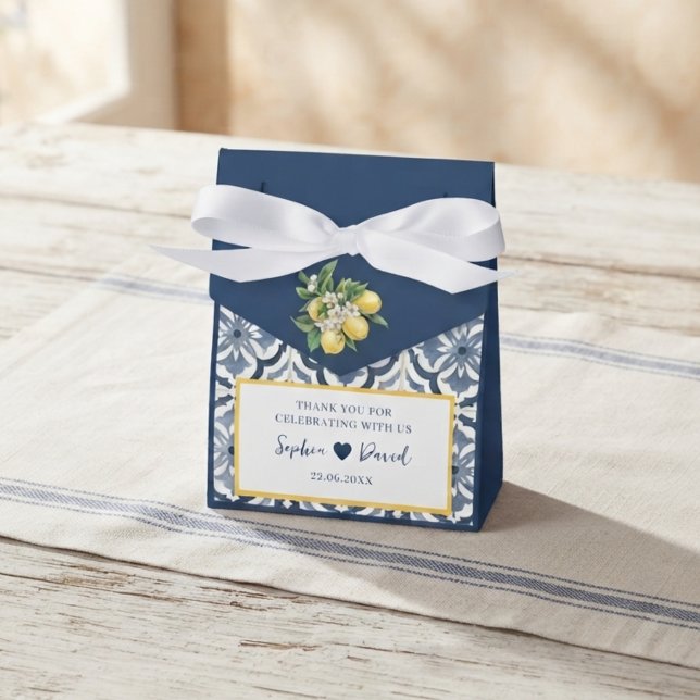 Mediterranean Lemon Blue Tile Wedding Favour Box (Creator Uploaded)
