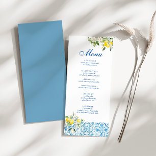 Mediterranean Lemon Blue Tile Wedding Menu