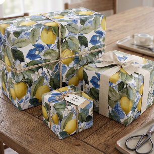 Mediterranean Lemon Botanical Citrus Pattern Wrapping Paper