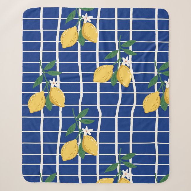 Mediterranean Lemon Branch Pattern Sherpa Blanket (Front)