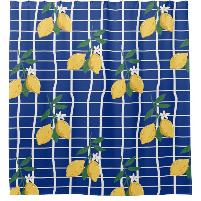 Mediterranean Lemon Branch Pattern Shower Curtain (Front)