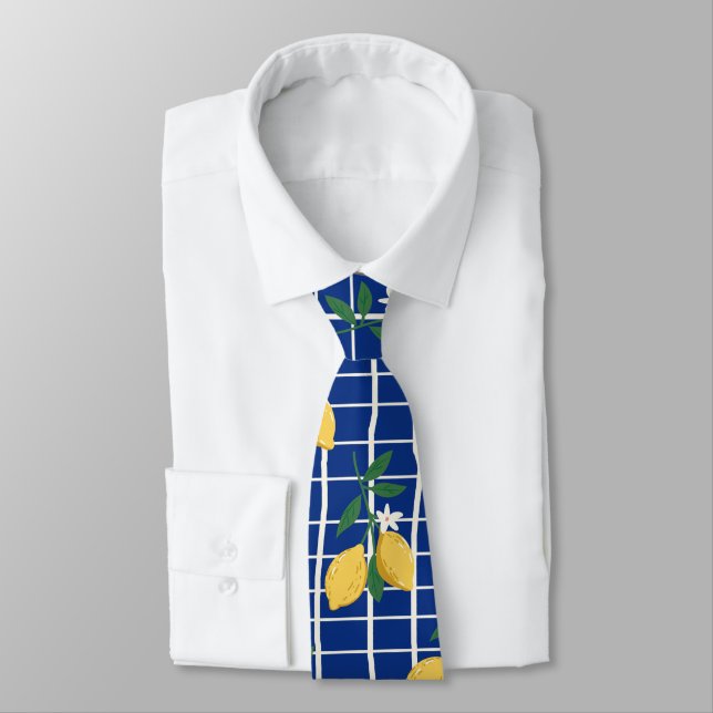 Mediterranean Lemon Branch Pattern Tie (Tied)