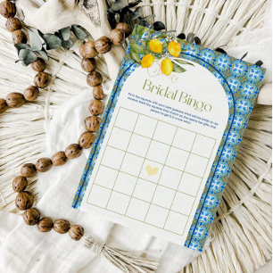 Mediterranean Lemon Bridal Shower Bingo Game Card
