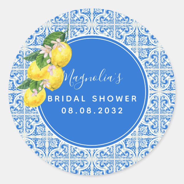 Mediterranean Lemon Bridal Shower  Classic Round S Classic Round Sticker (Front)