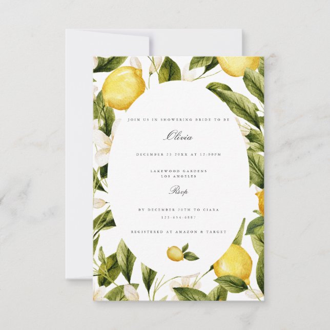 Mediterranean Lemon Bridal Shower Invitation (Front)