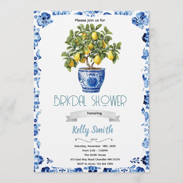 Mediterranean lemon Bridal Shower invitation (Front)