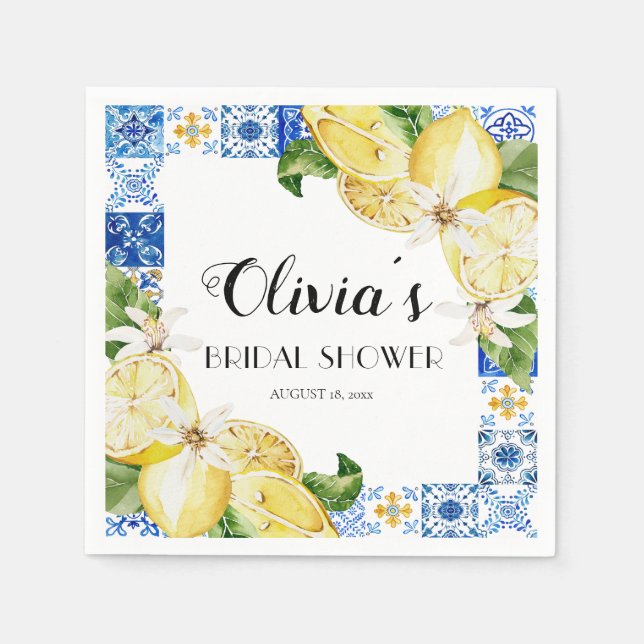 Mediterranean Lemon Bridal Shower Paper Napkin (Front)