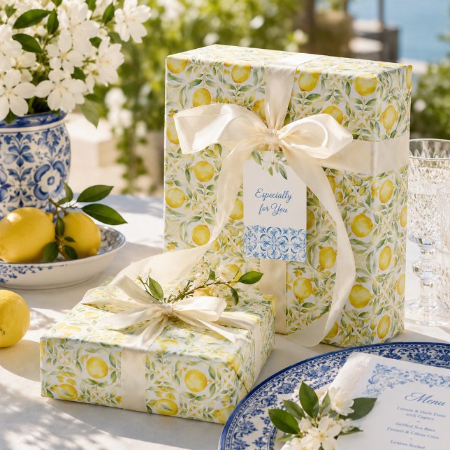 Mediterranean Lemon Bridal Shower Wrapping Paper (Mediterranean Lemon Bridal Shower Wrapping Paper)