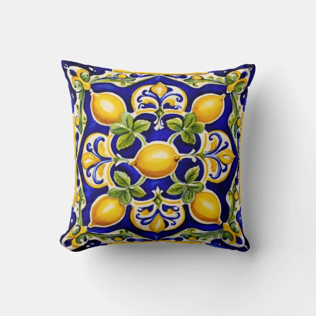 Mediterranean Lemon  Ceramic Tile Cushion (Front)