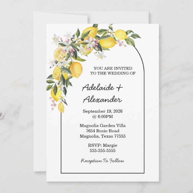 Mediterranean Lemon Citrus Wedding Collection Invitation (Front)