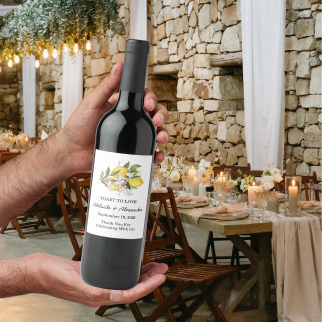 Mediterranean Lemon Citrus Wedding Collection Wine Label (Creator Uploaded)