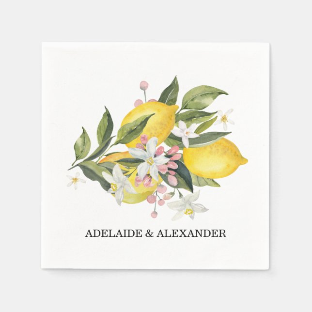 Mediterranean Lemon Citrus Yellow Wedding Napkin (Front)