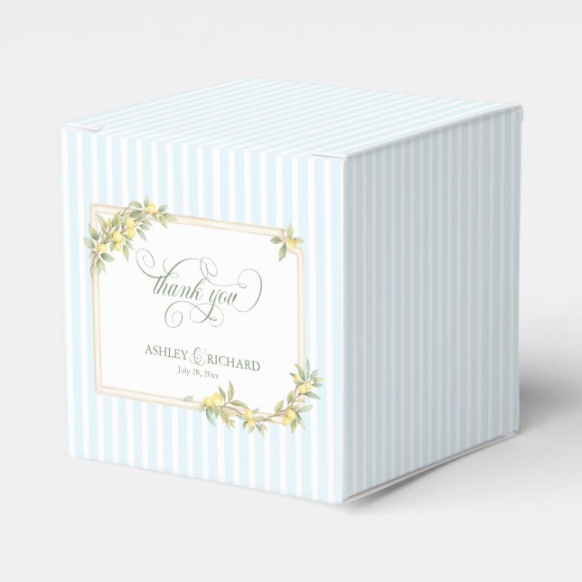 Mediterranean Lemon Coastal Stripe Wedding Favour Box (Front Side)