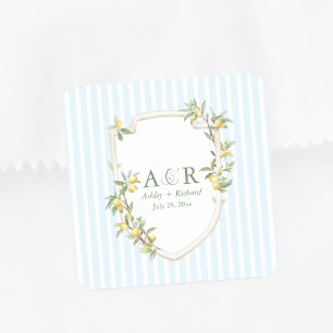 Mediterranean Lemon Coastal Wedding Square Sticker
