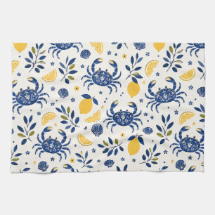 Mediterranean Lemon & Crab Kitchen Towels
