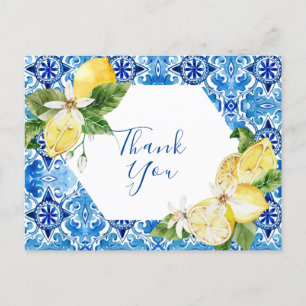 Mediterranean Lemon floral tile Thank You post car Postcard