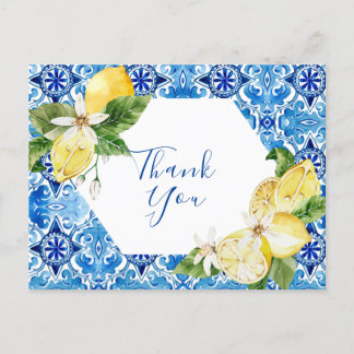 Mediterranean Lemon floral tile Thank You post car Postcard