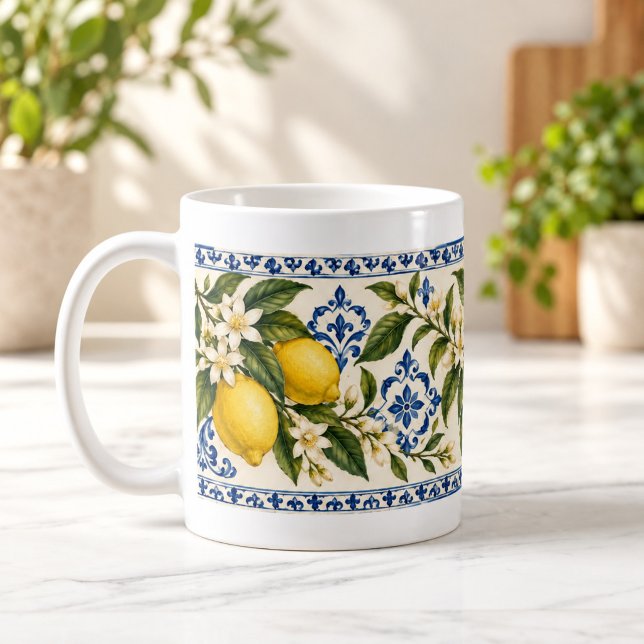 Mediterranean Lemon Grove Botanical Tile Mug (Mediterranean Lemon Grove Botanical Tile Mug — digital mockup.)