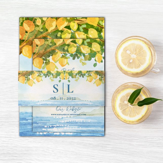 Mediterranean Lemon Grove Coastal Wedding Invitation Belly Band (Mediterranean Lemon Grove Coastal Wedding Invitation Belly Band)