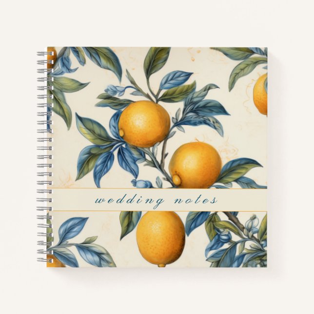 Mediterranean Lemon Grove Wedding Notes Notebook (Front)