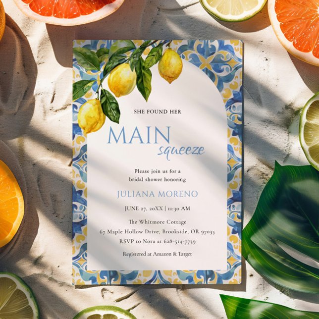 Mediterranean Lemon Main Squeeze Bridal Shower Invitation (Creator Uploaded)