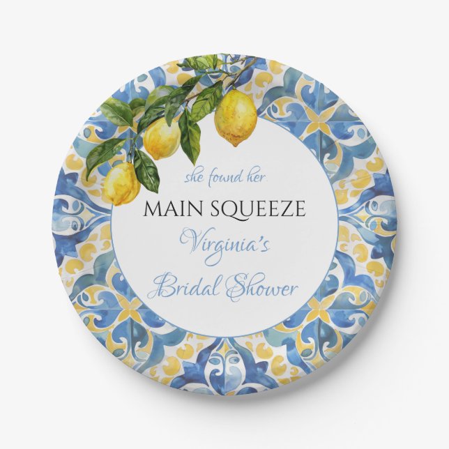 Mediterranean Lemon Main Squeeze Bridal Shower Paper Plate (Front)