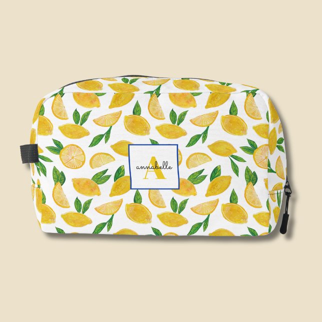 Mediterranean Lemon pattern Dopp Kit (Citrus Lemon personalized dopp kit front)