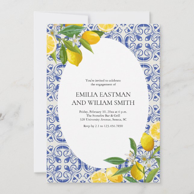 Mediterranean Lemon Photo Wedding Engagement Party Invitation (Back)