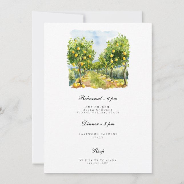 Mediterranean Lemon Rehearsal Dinner Invitation (Back)