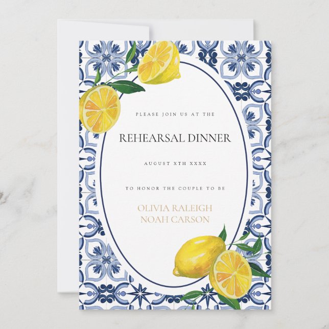 Mediterranean Lemon Rehearsal Dinner Invitation (Front)