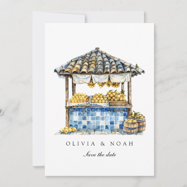 Mediterranean Lemon Save The Date Wedding Card (Front)