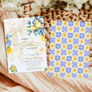 Mediterranean Lemon Sweetie Citrus Bow Baby Shower Invitation