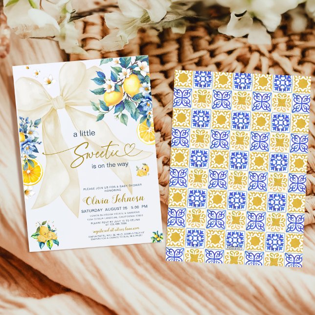 Mediterranean Lemon Sweetie Citrus Bow Baby Shower Invitation (Creator Uploaded)