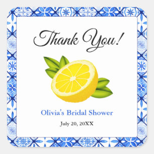 Mediterranean Lemon Thank You Bridal Shower Square Sticker