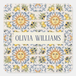 Mediterranean Lemon Tile Italian Coastal Design Square Sticker
