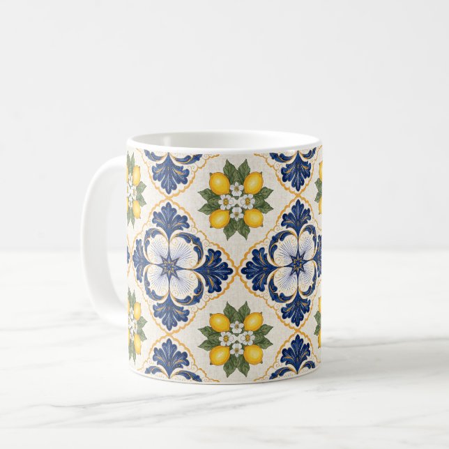 Mediterranean Lemon Tile Italian Talavera Coffee Mug (Front Left)